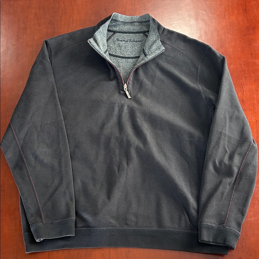 Tommy Bahama Black and Gray Zip-Up Sweater